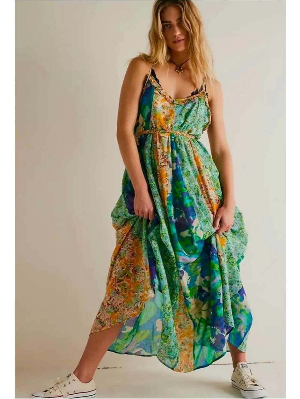 Free People Moondive Floral Maxi Dress Green Nwt